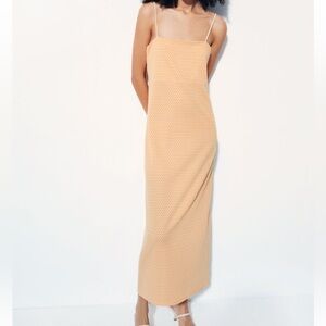 ZARA Orange/White Midi Dress